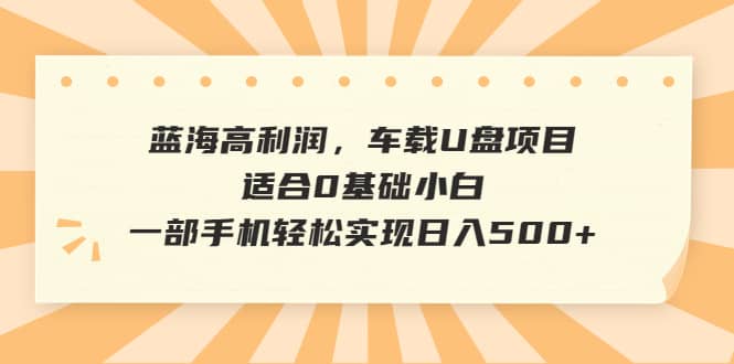 蓝海高利润，车载U盘项目，适合0基础小白，一部手机轻松实现日入500+网创吧-网创项目资源站-副业项目-创业项目-搞钱项目网创吧