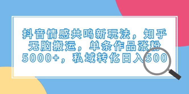 抖音情感共鸣新玩法，知乎无脑搬运，单条作品涨粉5000+，私域转化日入500网创吧-网创项目资源站-副业项目-创业项目-搞钱项目网创吧