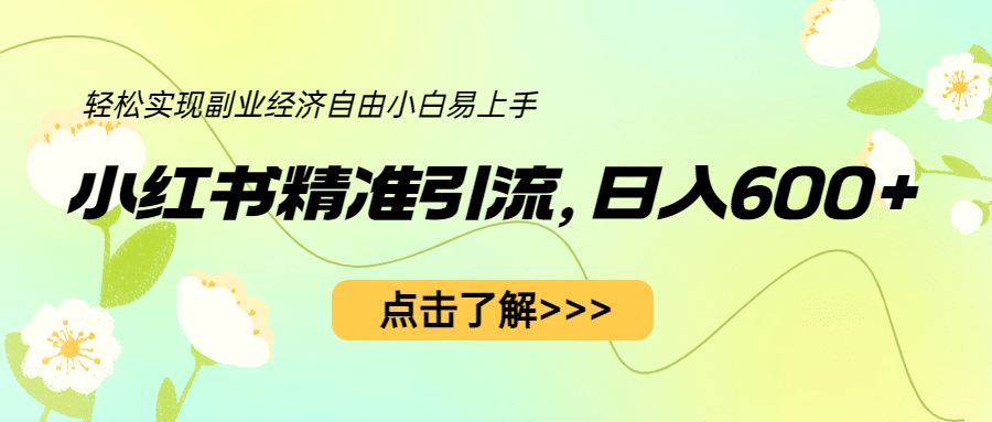 小红书精准引流，小白日入600+，轻松实现副业经济自由（教程+1153G资源）网创吧-网创项目资源站-副业项目-创业项目-搞钱项目网创吧