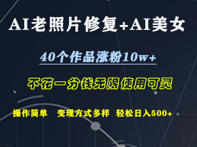 AI老照片修复+AI美女玩发  40个作品涨粉10w+  不花一分钱使用可灵  操作简单  变现方式多样话   轻松日去500+网创吧-网创项目资源站-副业项目-创业项目-搞钱项目网创吧