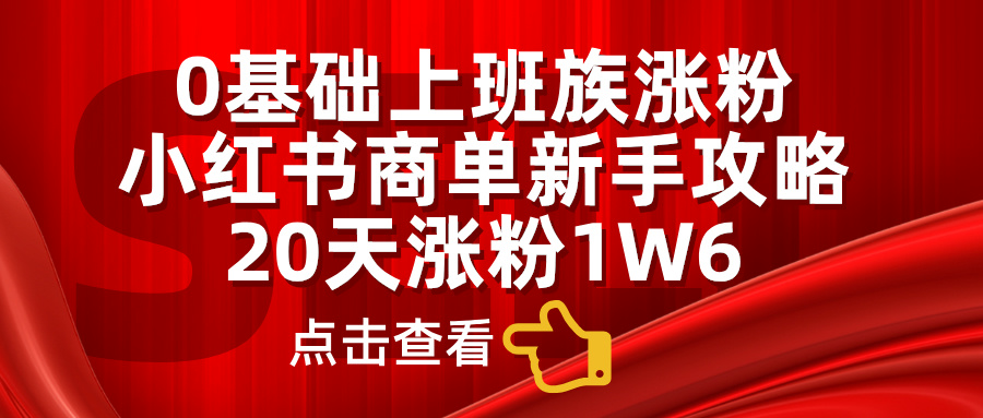 0基础上班族涨粉，小红书商单新手攻略，20天涨粉1.6w网创吧-网创项目资源站-副业项目-创业项目-搞钱项目网创吧