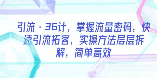 引流·36计，掌握流量密码，快速引流拓客，实操方法层层拆解，简单高效网创吧-网创项目资源站-副业项目-创业项目-搞钱项目网创吧