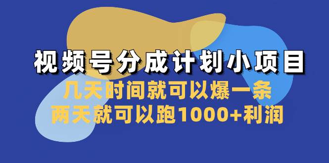 视频号分成计划小项目：几天时间就可以爆一条，两天就可以跑1000+利润网创吧-网创项目资源站-副业项目-创业项目-搞钱项目网创吧