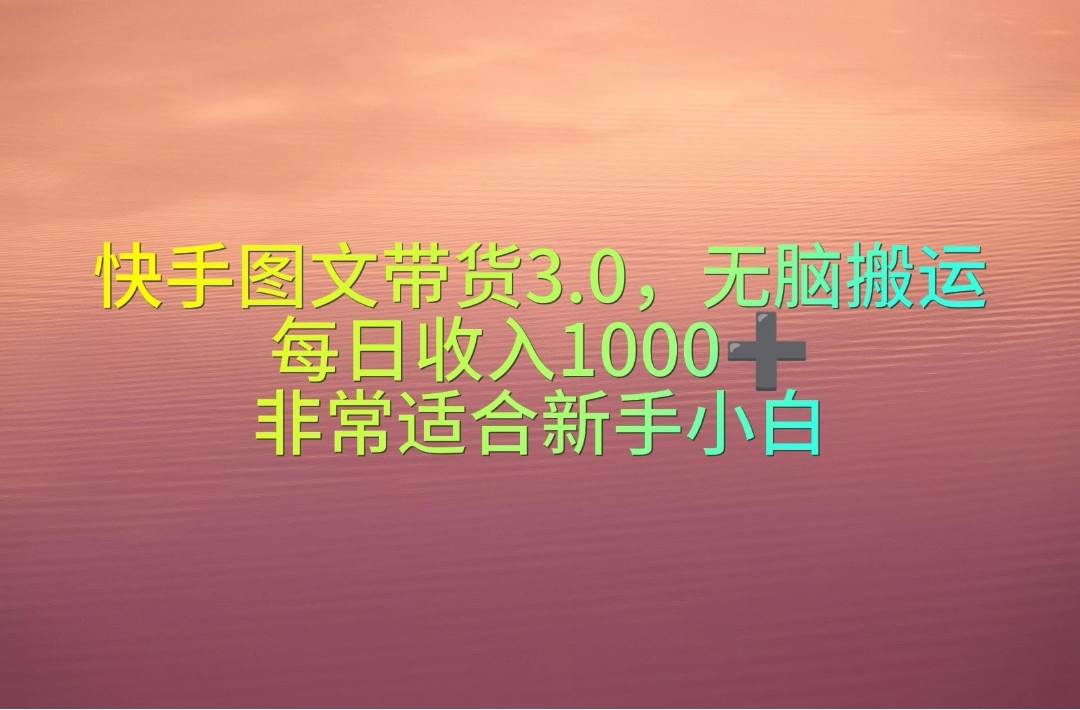 快手图文带货3.0，无脑搬运，每日收入1000＋，非常适合新手小白网创吧-网创项目资源站-副业项目-创业项目-搞钱项目网创吧