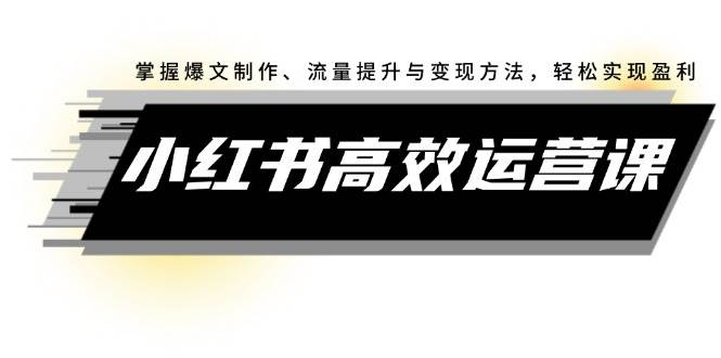 小红书高效运营课：掌握爆文制作、流量提升与变现方法，轻松实现盈利网创吧-网创项目资源站-副业项目-创业项目-搞钱项目网创吧