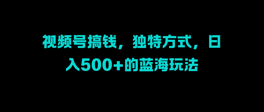 视频号搞钱，独特方式，日入500+的蓝海玩法网创吧-网创项目资源站-副业项目-创业项目-搞钱项目网创吧