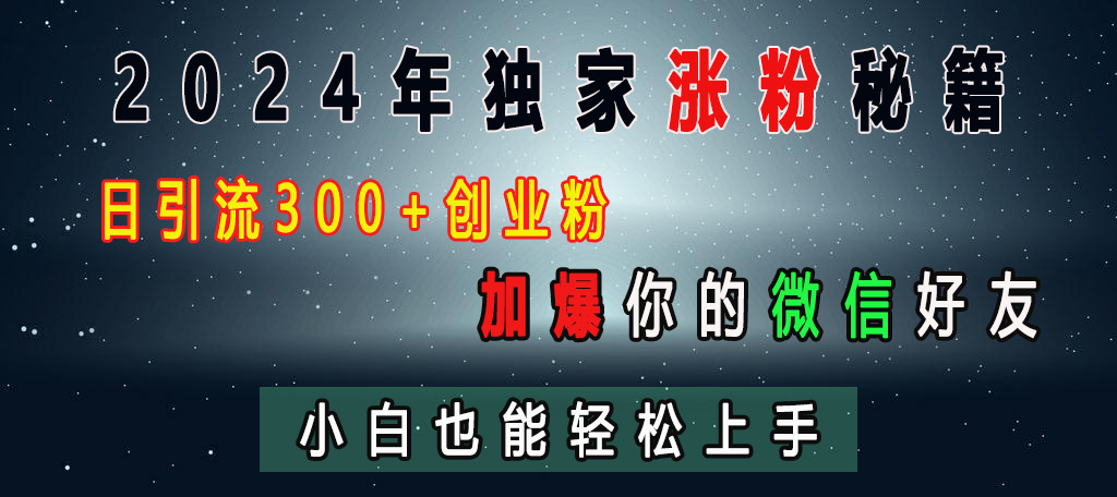 2024年独家涨粉秘籍，日引流300+创业粉，加爆你的微信好友，小白也能轻松上手网创吧-网创项目资源站-副业项目-创业项目-搞钱项目网创吧