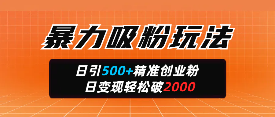 暴力吸粉玩法，日引500+精准创业粉，日变现轻松破2000网创吧-网创项目资源站-副业项目-创业项目-搞钱项目网创吧